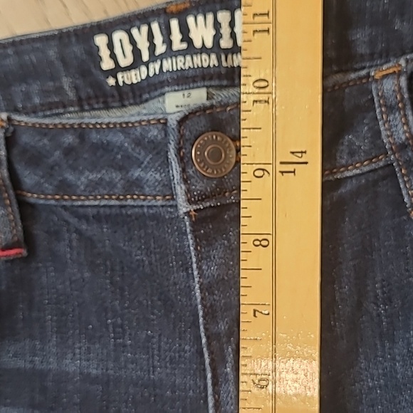 EUC Idyllwind Jeans Women's sz 12 Mis Rise Dark Wash Raw Hem Flare Denim Jean - Picture 10 of 11
